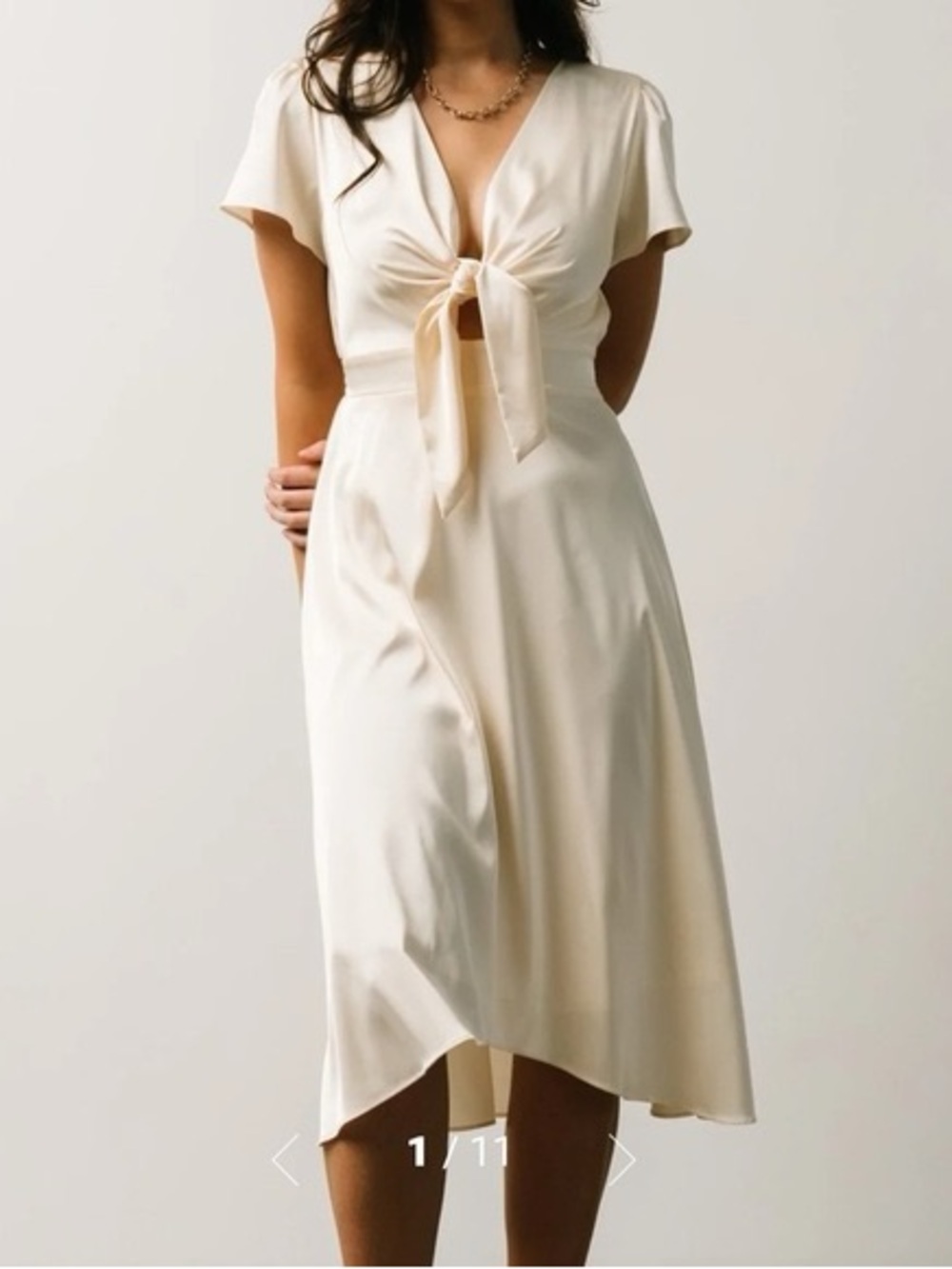 Baltic Born Cream poppy satin Tie-Front Midi Dress